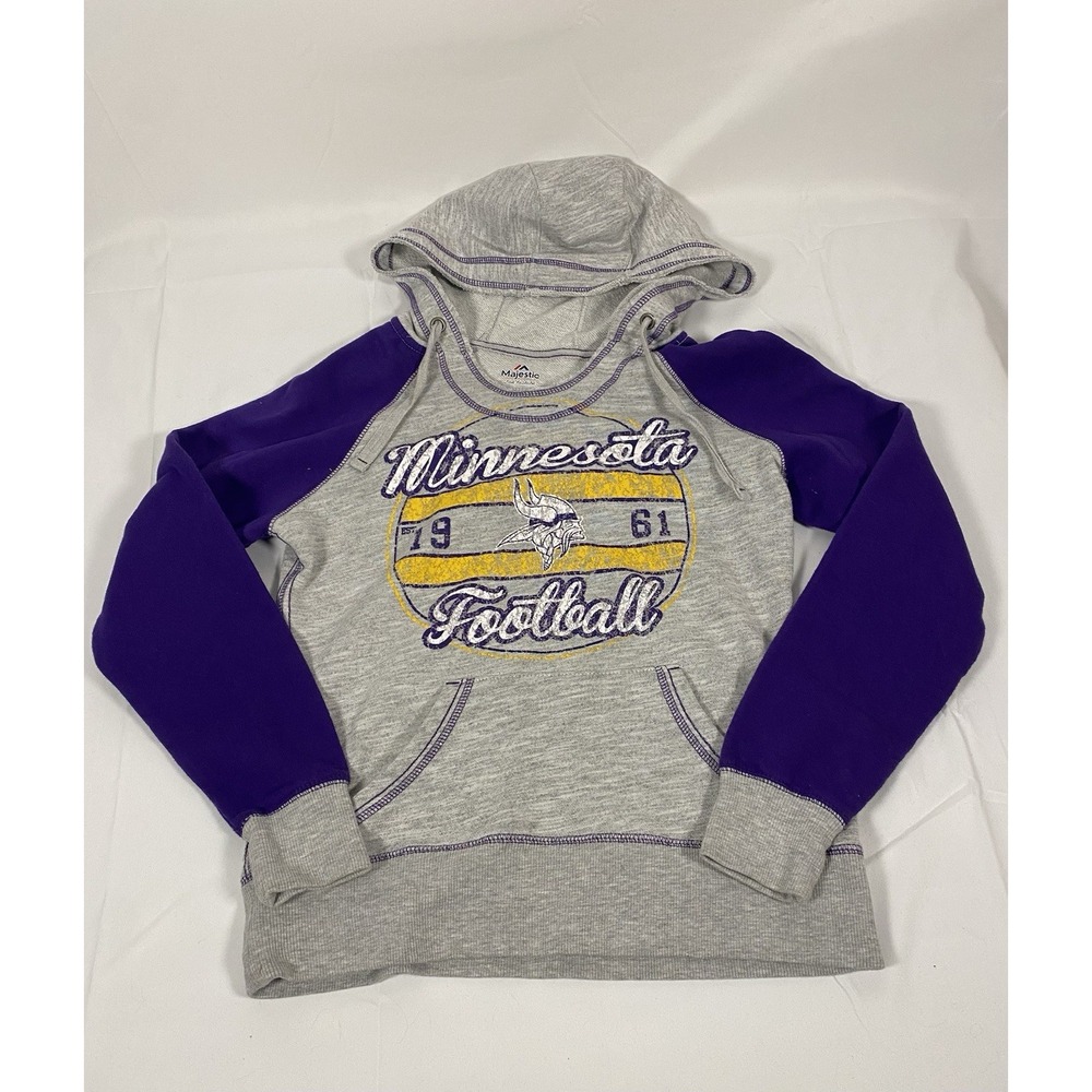 Majestic Minnesota Vikings Hoodie Womens Small Gray Purple NFL Football Pullover